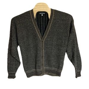 Bachrach Vintage Cardigan Sweater Black Brown Chevron Men’s Large Union Made